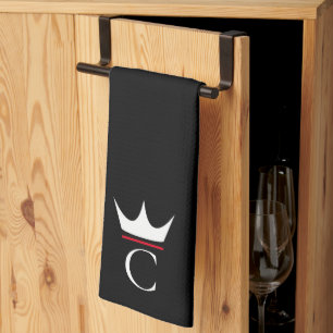 Paño De Cocina Crown Chef Monograma Blanco negro