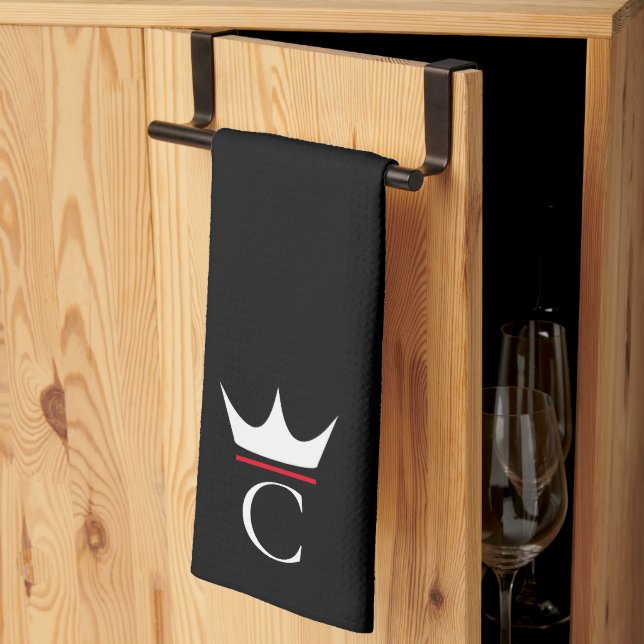 Paño De Cocina Crown Chef Monograma Negro Blanco (Pliegue de tercios)