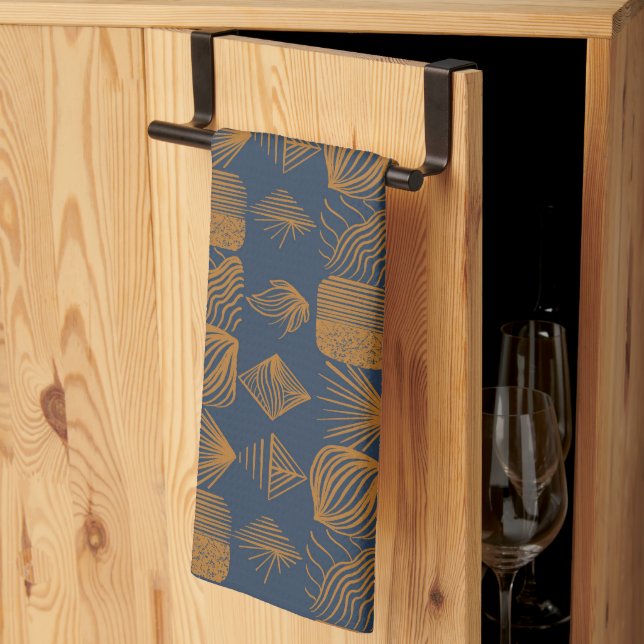 Paño De Cocina Crudo trapo tribal caribeño: Azul marino, oro (Pliegue de tercios)