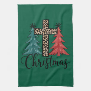 Paño De Cocina Cruz de leopardo árboles de Navidad cristianos 