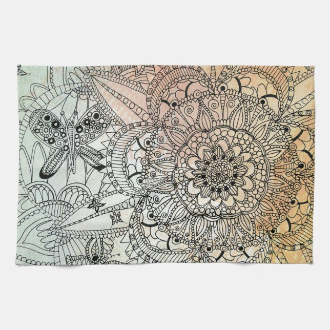 Paño De Cocina Cuaderno de arte bohemio Boho Mandala (Horizontal)