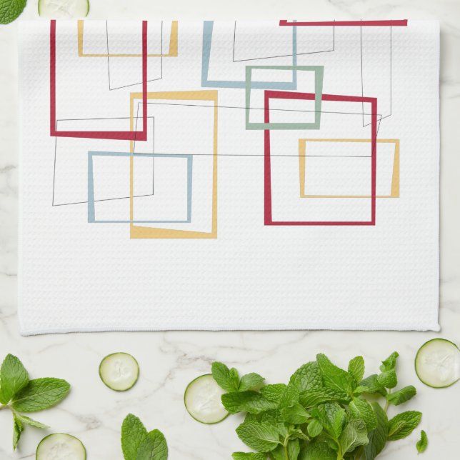 Paño De Cocina Cuadrados amarillos verdes rojos de mediados de si (Doblado)