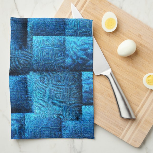 Paño De Cocina Cuadrados azules con dibujos tribales abstractos (Doblado Cuarto)