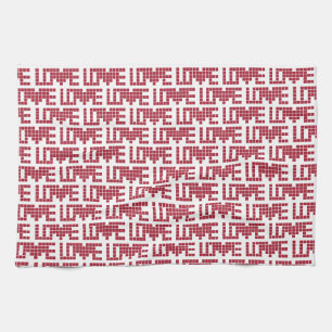 Paño De Cocina Cuadrados de amor rojos lindos lettres