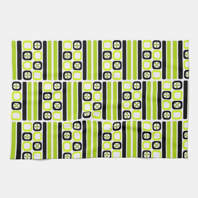 Paño De Cocina Cuadrados de arte atómico retro Chartreuse (Horizontal)