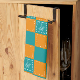 Paño De Cocina Cuadrados de flores de doodle de mosaico