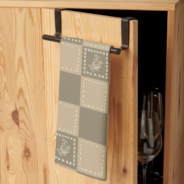 Paño De Cocina Cuadrados de flores de doodle de mosaico (Pliegue de tercios)