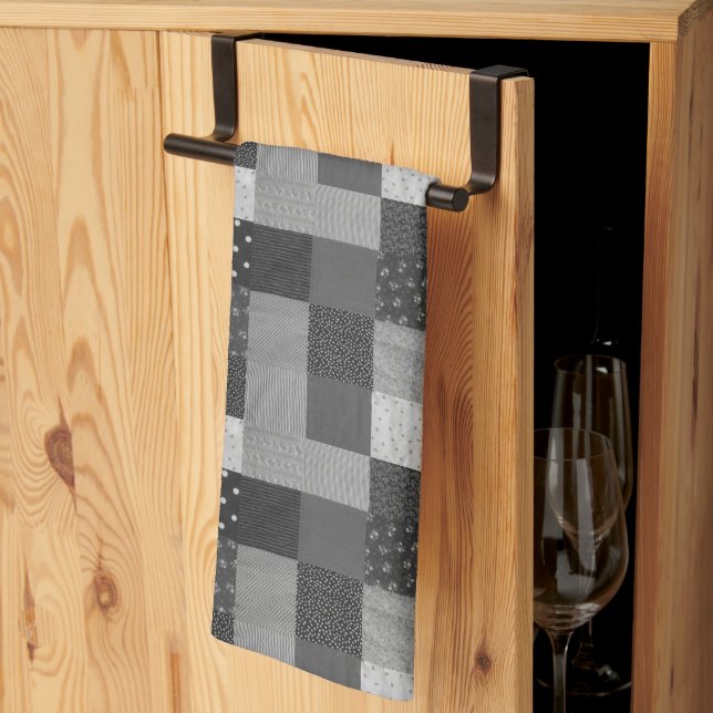 Paño De Cocina cuadrados de patchwork negro y blanco (Pliegue de tercios)