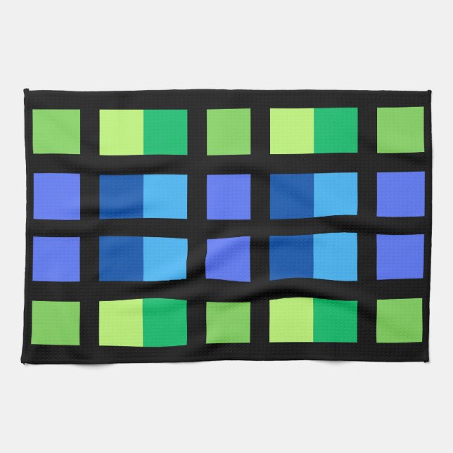 Paño De Cocina Cuadrados mínimos azules verdes (Horizontal)