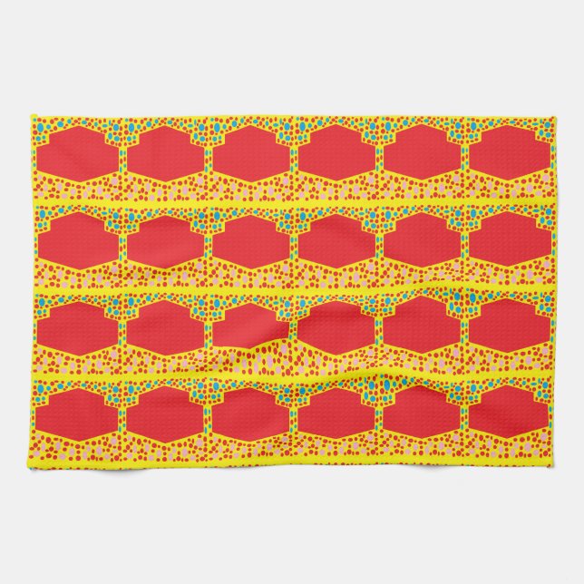 Paño De Cocina Cuadrados rojos en múltiples patrones con amarillo (Horizontal)