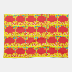 Paño De Cocina Cuadrados rojos en varios patrones con amarillo az