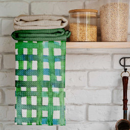 Paño De Cocina Cuadrícula de acuarela - verde