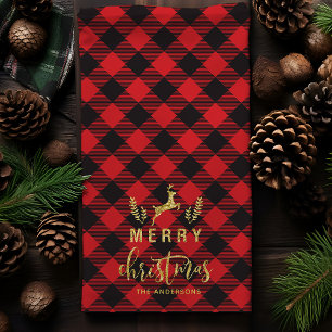 Paño De Cocina Cuadro de Búfalo Feliz Navidad Monograma Navidad