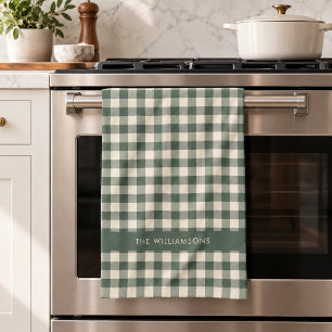 Paño De Cocina Cuadro de Buffalo Retro Personalizado Nombre Verde