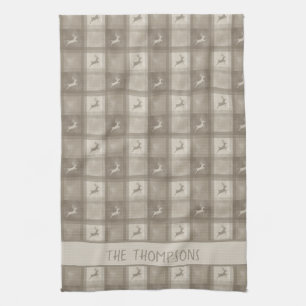 Paño De Cocina Cuadro de Plaid Beige con Nombre de Familia Person