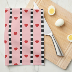 Paño De Cocina Cuadros de corazones rojas y rosas