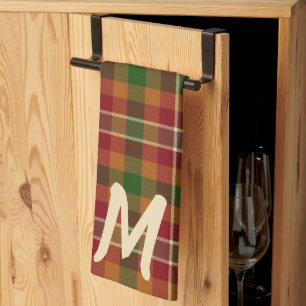 Paño De Cocina Cuadros de tartán de otoño con monograma
