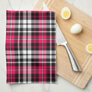Paño De Cocina Cuadros Escoceses Rosa Negro Blanco Tartán 