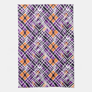 Paño De Cocina Cuadros geométricos de Halloween - Morado, Naranja