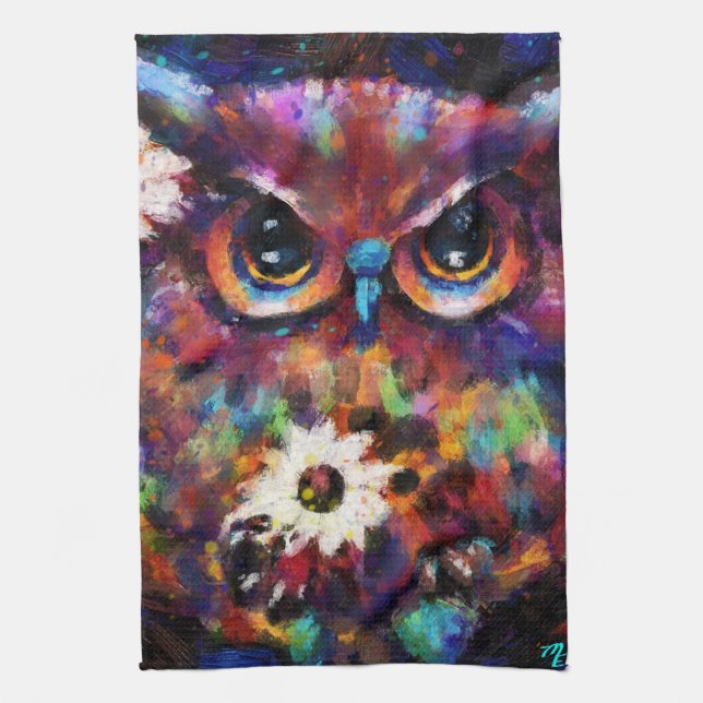 Paño De Cocina Cuadros Impresionantes De Lechuza Floral (Vertical)