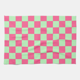 Paño De Cocina Cuadros Rosa Caliente y Verde Suave