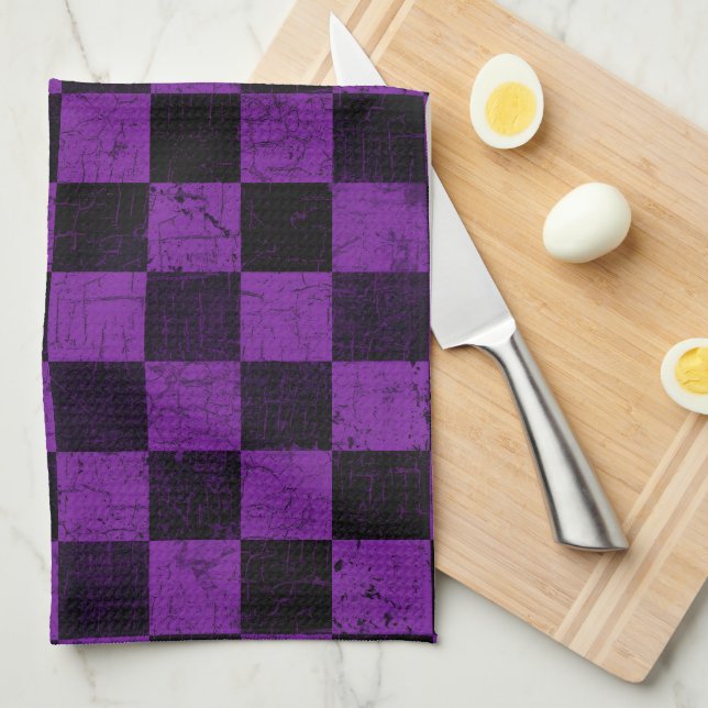Paño De Cocina Cuadros Rústicos, Morado y Negro (Doblado Cuarto)