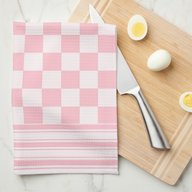 Paño De Cocina Cuadros Y Rayas Rosadas (Doblado Cuarto)