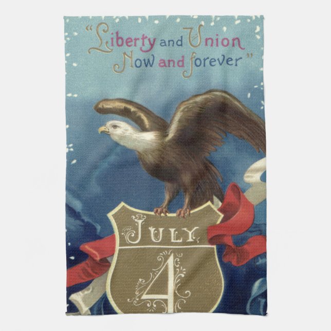 Paño De Cocina Cuarto de Julio Patriótico Antiguo, Águila con Est (Vertical)
