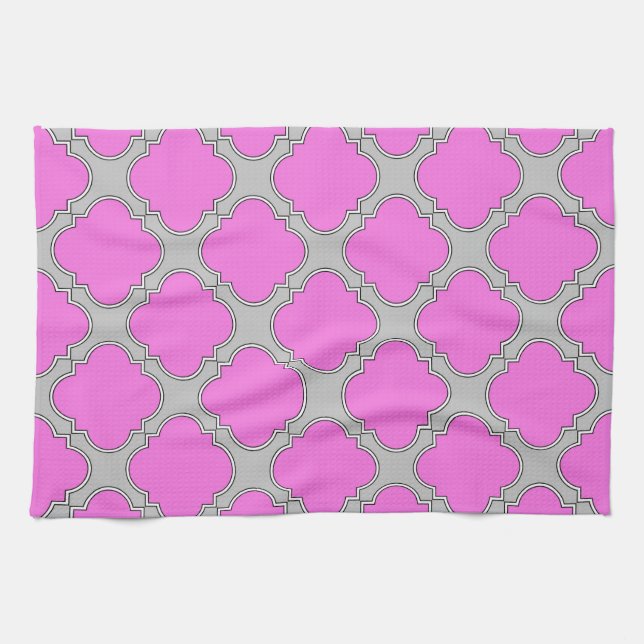 Paño De Cocina Cuatrefoil rosa y gris (Horizontal)