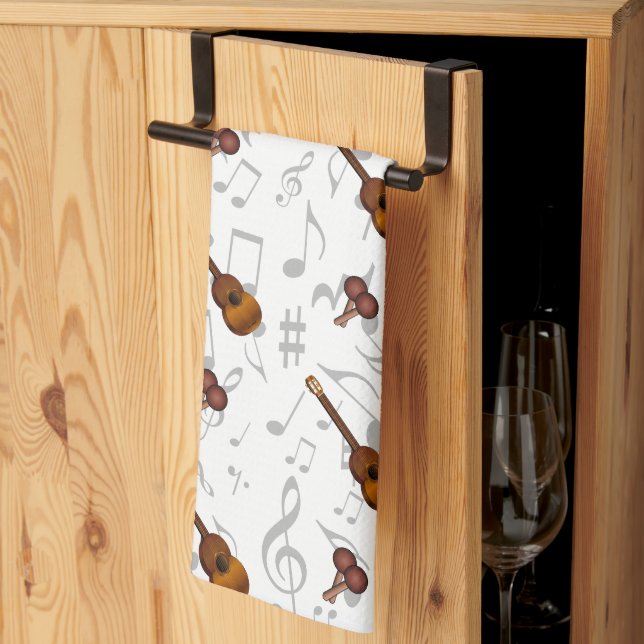 Paño De Cocina Cuatro and Maracas with Music Notes on WHITE (Pliegue de tercios)