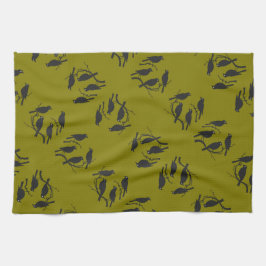 Paño De Cocina Cuatro Aves Llamadas Estilo Esténcil De Corte 2