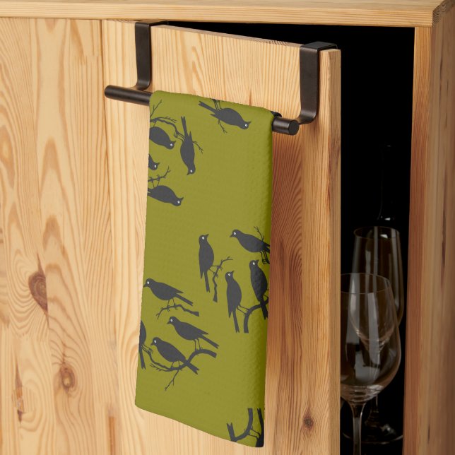 Paño De Cocina Cuatro Aves Llamadas Estilo Esténcil De Corte 2 (Pliegue de tercios)