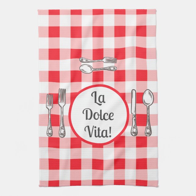 Paño De Cocina Cubiertos caprichosos Dolce Vita Cuadro Rojo  (Vertical)