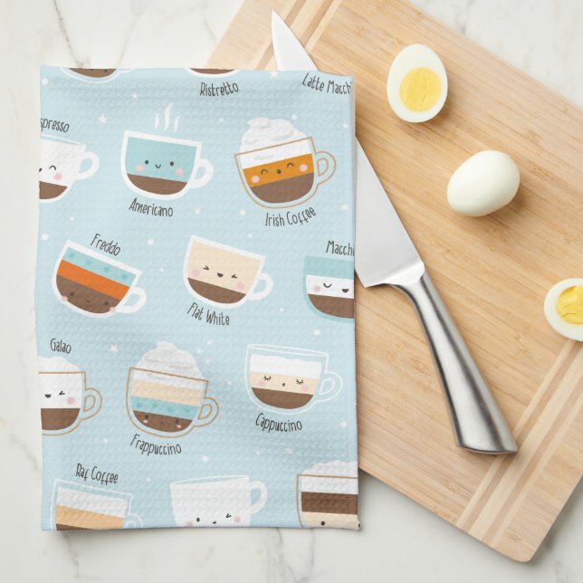 Paño De Cocina Cubos de café finos en azul claro (Doblado Cuarto)