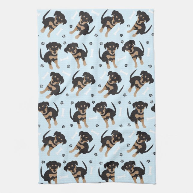 Paño De Cocina Cuchillo Puppy Paw Imprimir Perro Patrón Hueso Azu (Vertical)