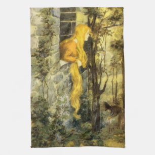 Paño De Cocina Cuento de Hadas Antiguo, Rapunzel con Cabello Rubi