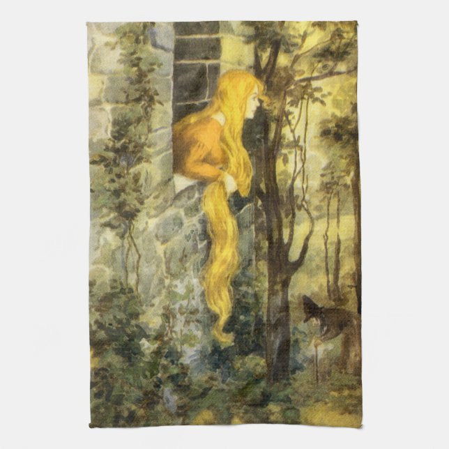 Paño De Cocina Cuento de Hadas Antiguo, Rapunzel con Cabello Rubi (Vertical)