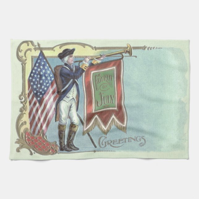 Paño De Cocina Cuerno de Bandera Americana, soldado de guerra rev (Horizontal)