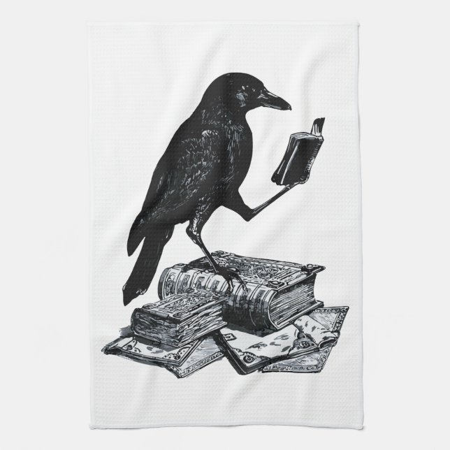 Paño De Cocina Cuervo Mágico con Libros Académicos (Vertical)