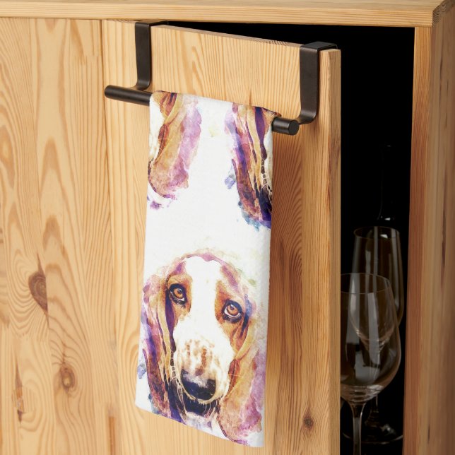 Paño De Cocina Cuidada acuarela Basset Hound Dog Face Head (Pliegue de tercios)