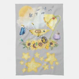 Paño De Cocina Cuidada acuarela Cottagecore Amarillo en gris |