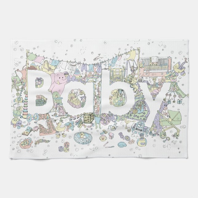 Paño De Cocina Cuidada ducha para bebés elefante rosa pastel arte (Horizontal)