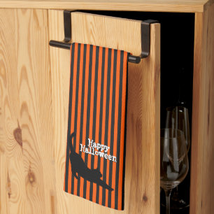 Paño De Cocina Cuidada Halloween Gato Negro Stretching Stripes Na