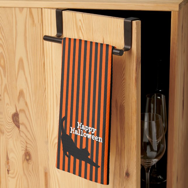 Paño De Cocina Cuidada Halloween Gato Negro Stretching Stripes Na (Pliegue de tercios)