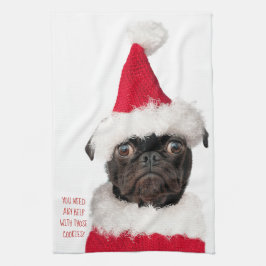 Paño De Cocina Cuidados Navidades Black Pug Puppy Santa Helper