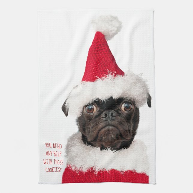 Paño De Cocina Cuidados Navidades Black Pug Puppy Santa Helper (Vertical)