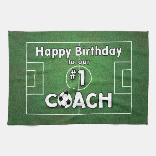 Paño De Cocina Cumpleaños de entrenador de fútbol con campo de 