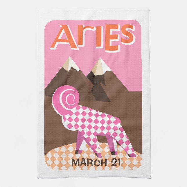 Paño De Cocina Cumpleaños de personalizable Aries Zodiac (Vertical)