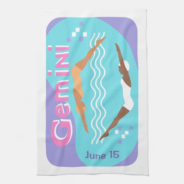 Paño De Cocina Cumpleaños de personalizable Gemini Zodiac (Vertical)