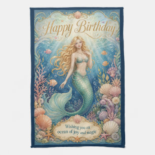 Paño De Cocina Cumpleaños de Sirena Encantada Bajo las Olas